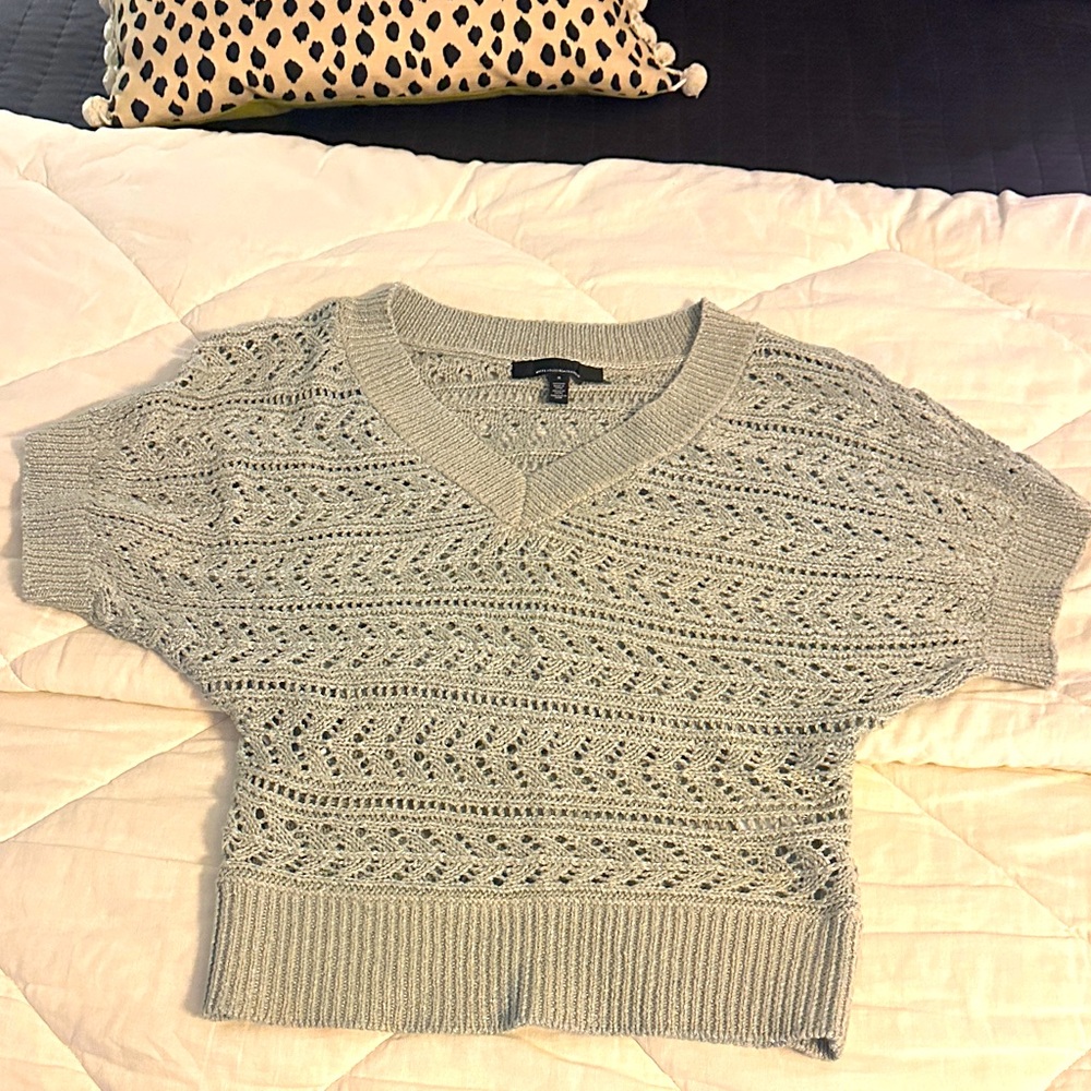 White House Black Market Gray V-Neck Sweater